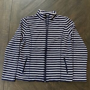 Jones New York Navy and White Striped women’s zip up sweater